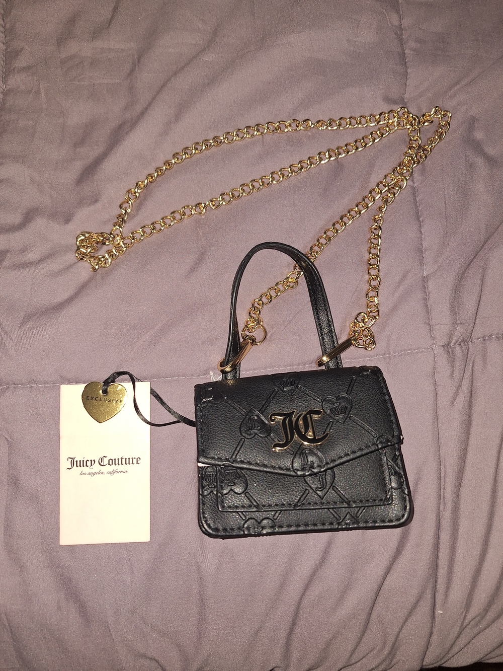 EXCLUSIVE Juicy Couture Black Quilted Mini Crossbody with Gold Chain Strap